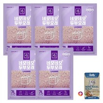 [몽실몽실] 네모네모 두부모래 1.5mm 가는입자 라벤더 7L (2.8kg) + 더캣츠 미니리얼 파우치 북어&치킨 스프 40g, 7L x 5개