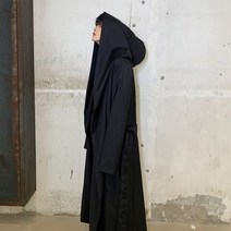 남자 스트릿 패션 유니크 후드 로브 허리끈 가운 코트