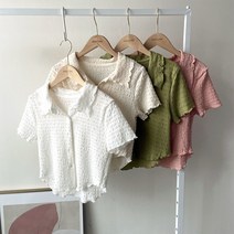 에르디테 / 여름 지지미 카라넥 반팔 남방 셔츠 블라우스 4컬