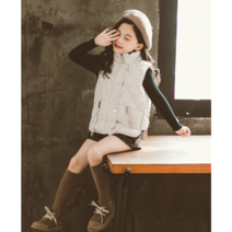 세븐스타 PD0502 여아 키즈 주니어 미디 하프 기장 하이넥 지퍼 집업 다운패딩 경량 포켓 겨울 조끼 베스트안감 캐주얼 아동복