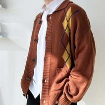 코트속에 입기좋은 남성 아가일체크 니트가디건 3색
