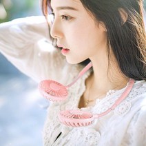 넥밴드형 선풍기 휴대용 LED 듀얼 목걸이 선풍기, 핑크