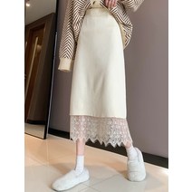 니트 스커트 투웨이 여성 봄가을 슬림 하프기장 플라워 무늬 레이스 A라인 힙랩 1835934243