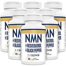nmn + 트랜스-레스베라트롤 99 순도 최대 흡수 및 속효성 1150mg 보충제 강력한 항산화제 노화 방지 보조제 부스트 nad+ 면역 건강 60 캡슐(포장은 다를 수 있음), 360카운트(6개들이 팩)