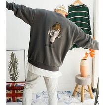 남녀공용 시밀러룩 고릴라 프린팅 덤블워싱 기모 오버핏 맨투맨 티셔츠