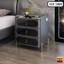 허니앤버니 침대 협탁 사이드 테이블 옆 소파 쇼파 무선 서랍장 충전 조명 usb 원목, 삼색조명+USB, 다크 그레이