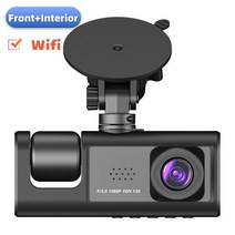 어라운드뷰 블랙박스 360도 3D 카메라 1080P 3 채널 자동차 대시 캠 2 인치 스크린 비디오 레코더 DVR 전면 후면 인테리어 뷰 차량용 블랙 박스, 3.2 inch Dual Cam Wifi