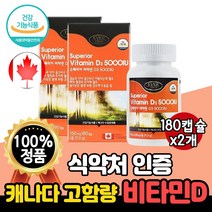 식약처 인증 고함량 비타민D3 5000IU 180캡슐 프리미엄 6개월분 캐나다 수입 인정 NEW 고급 리얼 골드 슈페리어 비타민D 비타디 비타민디 청소년 직장인 남성 여성 노인, 2개(12개월분)