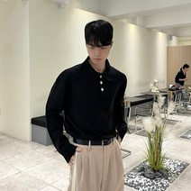 남자 무지 니트 카라티 긴팔 버튼 단추 오버핏 루즈핏 (5컬러) 척도 Y