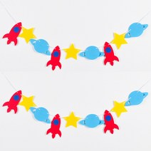 우주 로켓 별 펠트 파티 가랜드 장식 배너 생일 데코, 단품