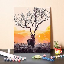 urkoteer DIY 명화 그리기 세트 40 x 50 cm 액자형 유화 붓 2세트 증정, 사슴-03