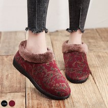 도오빠 여성 단화 털신 플라워 꽃무늬 기모 신발 슬립온 겨울 털안감 중년 여자털신 여자단화