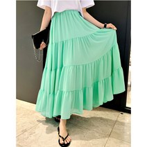 인트로 여성 봄/바캉스/휴양지 하늘하늘 밴딩 몰디브 캉캉 롱 스커트