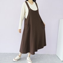 빅걸스토리 단추 어깨끈 레이어드 여유핏 훌원피스
