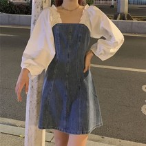 여성 데님 원피스 미니 긴소매 빈티지 심플 봄 여름 가을 여자 청 드레스 woman denim dress JX1856