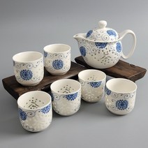 [RA㏓] 청화백자 투각 태양화 다관+잔6 다기세트 경덕진 찻잔 셋트 선물용 중국 도자기찻 찻세 다도 ▷_§Ea, 《본상품》, 벫▤선택없음, 벫▤선택없음