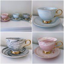 도자기 찻잔세트 앤틱 클래식 예쁜 커피잔 명품 홍차잔 카푸치노 홈카페 라떼 잔 본차이나, 핑크(220ml)