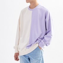 장바9니 크림배색 남자 맨투맨 오버핏 커플 무지 긴팔티셔츠