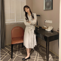 주렁상회 선선한 날씨 커플시밀러룩 스트랩 카라 트렌치 롱 원피스