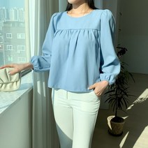 코지 여자 페미닌 데일리 심플한 모던 라운드 프릴 블라우스