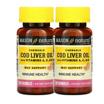 메이슨 내추럴 Mason Natural Cod Liver Oil 대구간유 with 비타민 A C & D 오렌지맛 츄어블 100정, 2팩