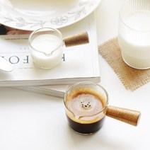이이공브이샵 우드손잡이 에스프레소 샷잔 내열유리 크리머 소형 50ml, 1개