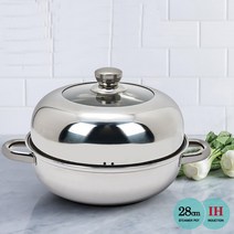 inoxpran 찜솥 찜기 돔형태 스테인레스 전골 냄비 분리형 스팀팟 28cm