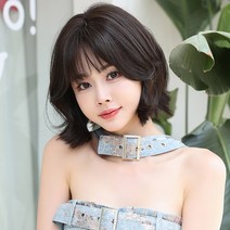 하이유니 데이지 웨이브 단발 헤어 통가발 29cm, 챠콜블랙 - 통가발+거치대+가발망