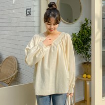 화이트폭스 A라인퍼프소매브이넥블라우스