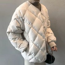 여성용 겨울 레트로 V넥 경량패딩 점퍼 WI044P
