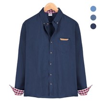 남자청남방 체크 패턴 배색 데님 네이비 셔츠_NWM001_Navy