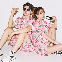 여름휴가철 하와이 셔츠 알로하 핑크 체육대회 반티세트