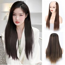 앞머리없는 가발 롱 오픈 반 긴 생머리 붙임머리 U자, 02.내추럴다크브라운4