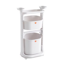 살림생각 다용도 선반 이동식 트롤리 분리형 3단 빨래바구니, 2단, 화이트