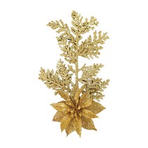 인공 크리스마스 반짝이는 Poinsettia 꽃 소나무 가지 잎 장식, 금