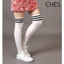 [당일출고-무료배송][체스골프] 오버 롱 삼선 단가라 니삭스, 화이트, 1개