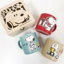 일본 야마카 스누피 우드박스 도기 머그컵 티타임 귀여운 예쁜 캐릭터 머그잔-2design 택1, 레드(해피할리데이)