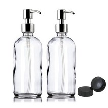 2pcs 500ml 액체 비누 빈 유리 펌프 병 손 제 젤 샴푸에 대 한 스테인디스펜서, Silver Pump