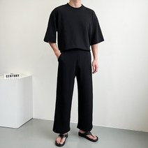 골지 스판 플리츠 SET 세트 셋업 데일리 반팔티 트레이닝복 와이드핏 팬츠 슬랙스 와이드팬츠 남자 운동복 티셔츠 바지 옷 코디