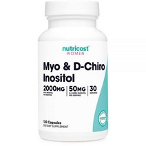 Nutricost Myo 이노시톨 및 D-치로 여성용 2000mg 120캡슐 미오 50mg 이노시톨 30회 분량 채식주의자 친화적 GMO 프리 글루텐