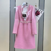 핑크 트위드 원피스 신부예복 프릴넥 피로연 결혼식 봄 하객룩 셋업 상견례룩 77사이즈