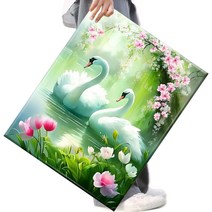 FASEN 액자 보석십자수 캔버스형 DIY 키트 40 x 50 cm, 1세트, FAN117.호수의 백조