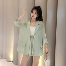 FANSYLI 여자 쉬폰 정장세트 봄 얇은 패션 정장 반바지 쓰리피스 2A16