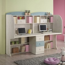 바이올렛퍼니쳐 2인용 초등학생 중고등 학생 가정용 독서실 쌍둥이 와이드 책상 책장 서랍 세트, 오픈형 그린