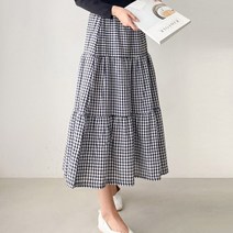 슬러시 쿨 체크 밴딩 플레어 캉캉 롱스커트