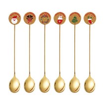 6Pcs 스테인레스 스틸 크리스마스 숟가락 커피 차 수프 디저트 스크림 파티 테이블 장식에 대 한 설정, 보여진 바와 같이