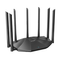 Tenda-AC23 스마트 와이파이 AC2100 라우터 듀얼 밴드 기가비트 무선 홈 인터넷 7 안테나 기술 CN 버전, [03] add UK plug adapter, [01] Black