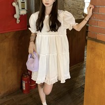 잇츠스타일 여성 유니크 베이비돌 러블리 반팔 뒤트임 리본 큐티 여름 미니원피스