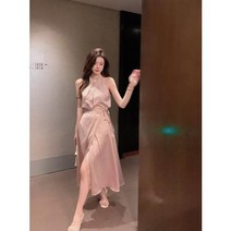 여성 새틴 스커트 페미닌 광택 끈 웨이스 미디 사 임 여름 실크 롱