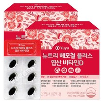유유제약 뉴트리 헤모철 엽산 비타민D 60캡슐x2통 헴철 비타민C 아연 임산부 철분제, 2박스